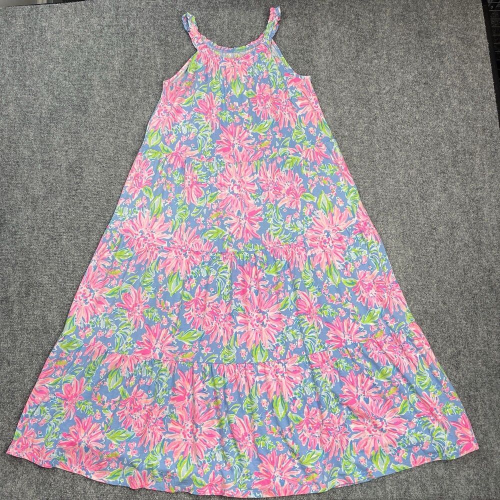 Lilly Pulitzer Dress Girls Size XL 12/14 Floral Tiered Cotton Maxi